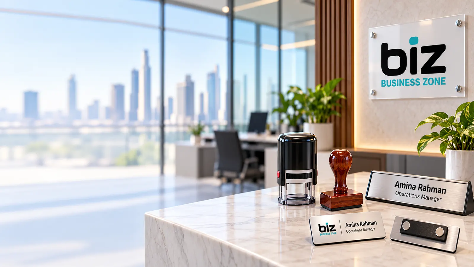 Office signboard displayed at a Dubai business entrance